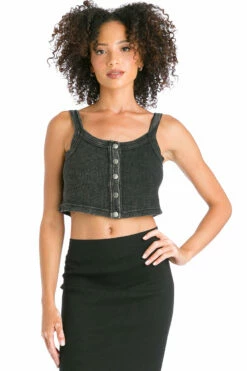 Vintage Thermal Snap Front Crop Tank