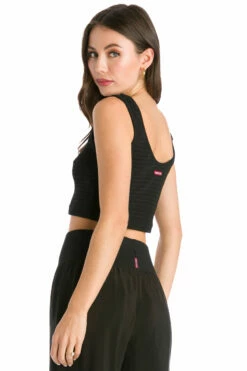 Vintage Striped Rib Double Scoop Crop Tank -Outlet Hard Tail Forever Store 248s black 3