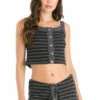 Vintage Stripe Thermal Crop Snap Front Tank -Outlet Hard Tail Forever Store 272s onyx 1