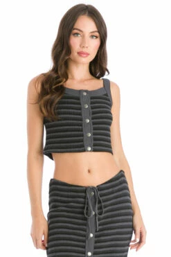 Vintage Stripe Thermal Crop Snap Front Tank