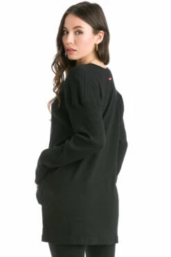 Vintage Relaxed Oversized V-Neck Ribbed Tunic -Outlet Hard Tail Forever Store 611 black 3