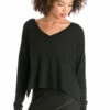 Slouchy Deep V Neck Sweater Top -Outlet Hard Tail Forever Store blaz02 black 1