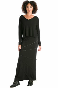 Slouchy Deep V Neck Sweater Top -Outlet Hard Tail Forever Store blaz02 black 3