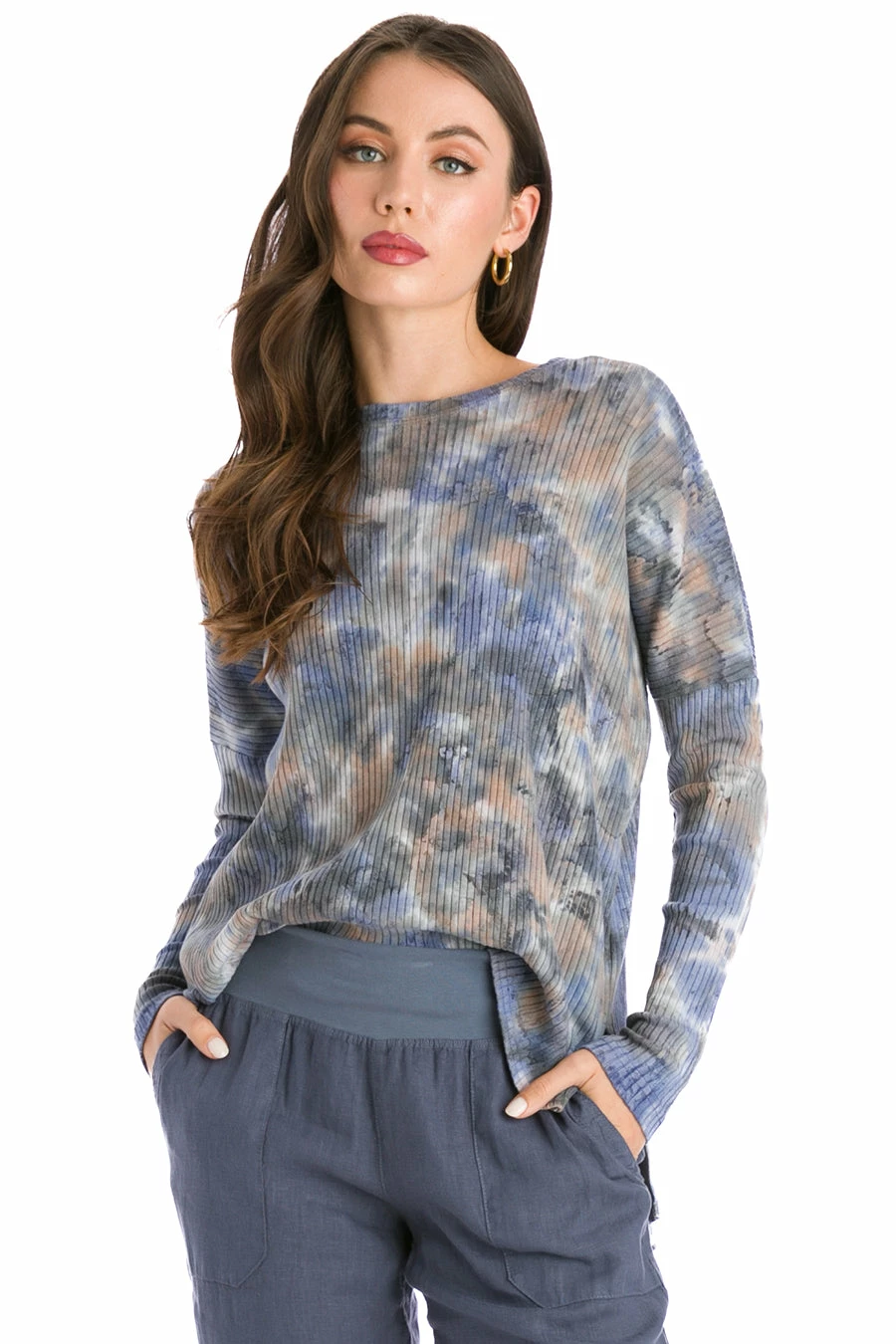 Long Sleeve Ribbed Hi-Lo Slouchy Pullover 3 Long Sleeve Ribbed Hi-Lo Slouchy Pullover