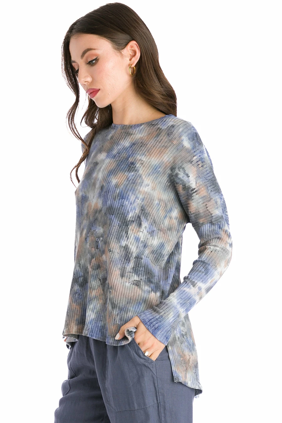 Long Sleeve Ribbed Hi-Lo Slouchy Pullover 4 Long Sleeve Ribbed Hi-Lo Slouchy Pullover - Image 2