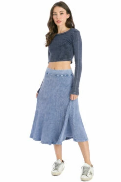 Ribbed Midi Skater Skirt