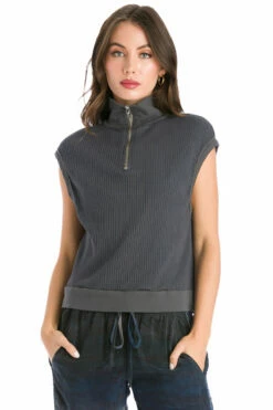 Half Zip Slouchy Ribbed Vest