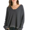 Long Sleeve Open V Ribbed Pullover -Outlet Hard Tail Forever Store cmr41 onyx 1