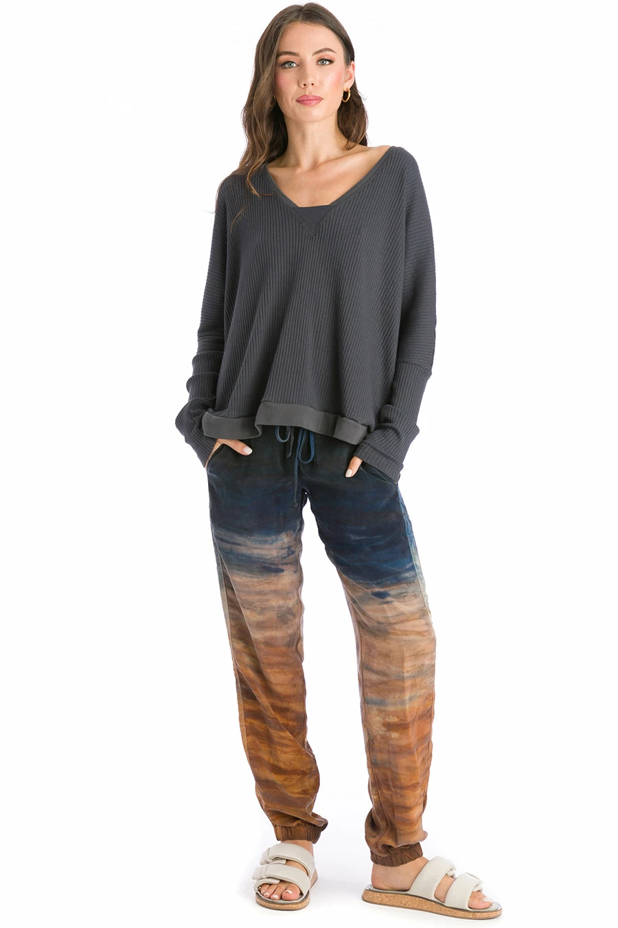 Long Sleeve Open V Ribbed Pullover 6 Long Sleeve Open V Ribbed Pullover - Image 4