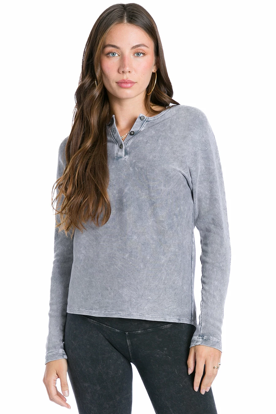 Long Sleeve Hi-Lo Henley T 3 Long Sleeve Hi-Lo Henley T