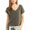 Boxy V-Neck Linen T -Outlet Hard Tail Forever Store fli02 olive 1