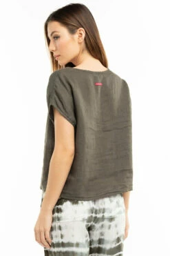 Boxy V-Neck Linen T -Outlet Hard Tail Forever Store fli02 olive 3