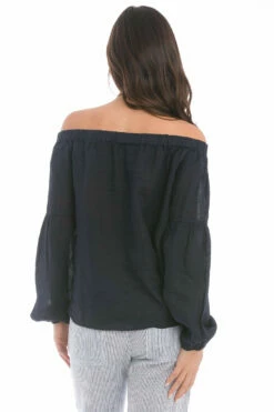 Off Shoulder Linen Top -Outlet Hard Tail Forever Store fli04 navy 3