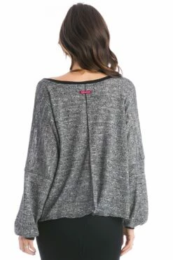 Striated Slub Sweater Balloon Sleeve Crop Pullover -Outlet Hard Tail Forever Store hss09 black 3