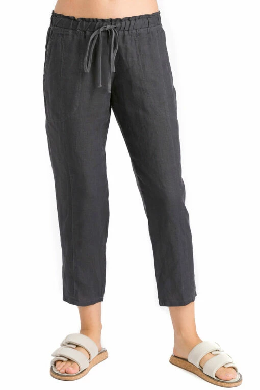 Paper Bag Crop Linen Pant -Outlet Hard Tail Forever Store l235 onyx 1