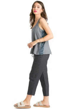 Paper Bag Crop Linen Pant -Outlet Hard Tail Forever Store l235 onyx 5