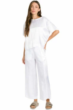 Satin Inset Crop Linen Pant -Outlet Hard Tail Forever Store l502 white 4