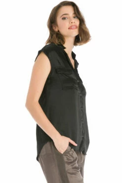 Satin Safari Sleeveless Top -Outlet Hard Tail Forever Store sat36 black 3