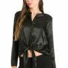 Satin Tie Front Blouse 1 Satin Tie Front Blouse -Outlet Hard Tail Forever Store sat41 black 1