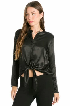 Satin Tie Front Blouse