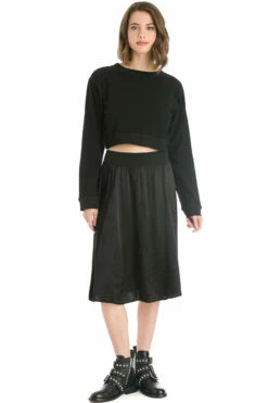 Princess Panel Satin Knee Skirt -Outlet Hard Tail Forever Store sat42 black 3