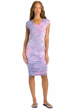 V-Neck Side Shirred Dress