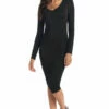 Long Sleeve V Neck Side Shirred Dress 1 Long Sleeve V Neck Side Shirred Dress -Outlet Hard Tail Forever Store sir115 black 1