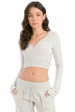 Crop Bell Sleeve Tie Front Wrap