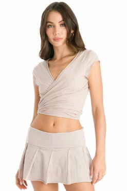 Crop Short Sleeve Tie Front Wrap