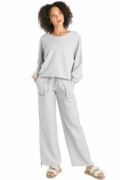 Trifecta French Terry Balloon Sleeve Crop Sweatshirt -Outlet Hard Tail Forever Store trif27 dove 4