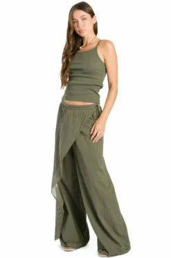 Drawstring Crossover Wrap Voile Pant -Outlet Hard Tail Forever Store vg112 olive 5
